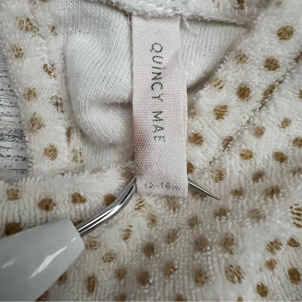 🦄 3/$36 Quincy Mae Terry Dress Girls 12-18M Cream Polka Dot Organic Cotton